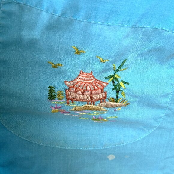 Vintage embroidered Chinese Robe Blue M (spot) - Picture 5 of 7
